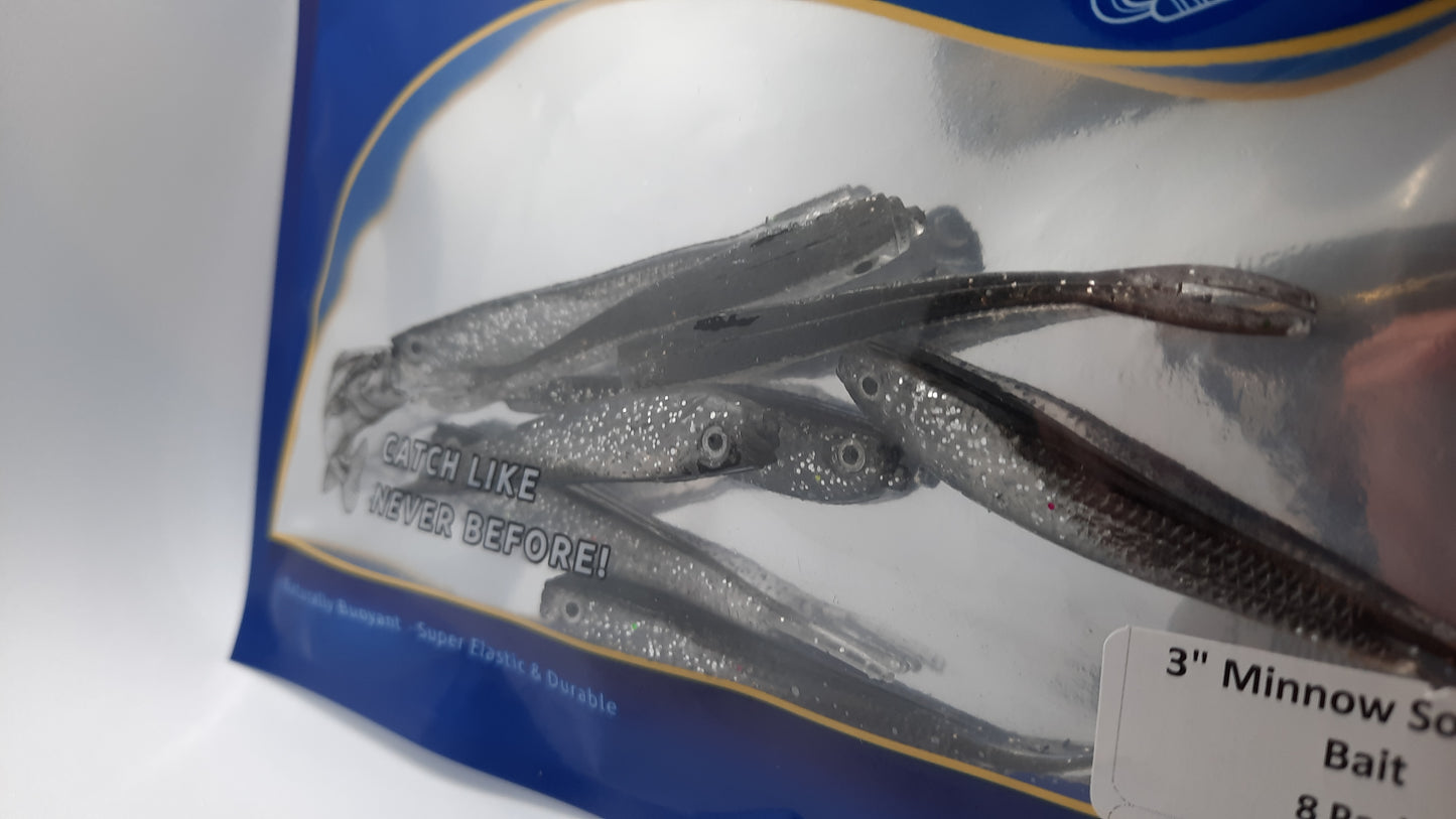 3" MIDNIGHT FLASH MINNOW SOFT PLASTIC - 8 PACK