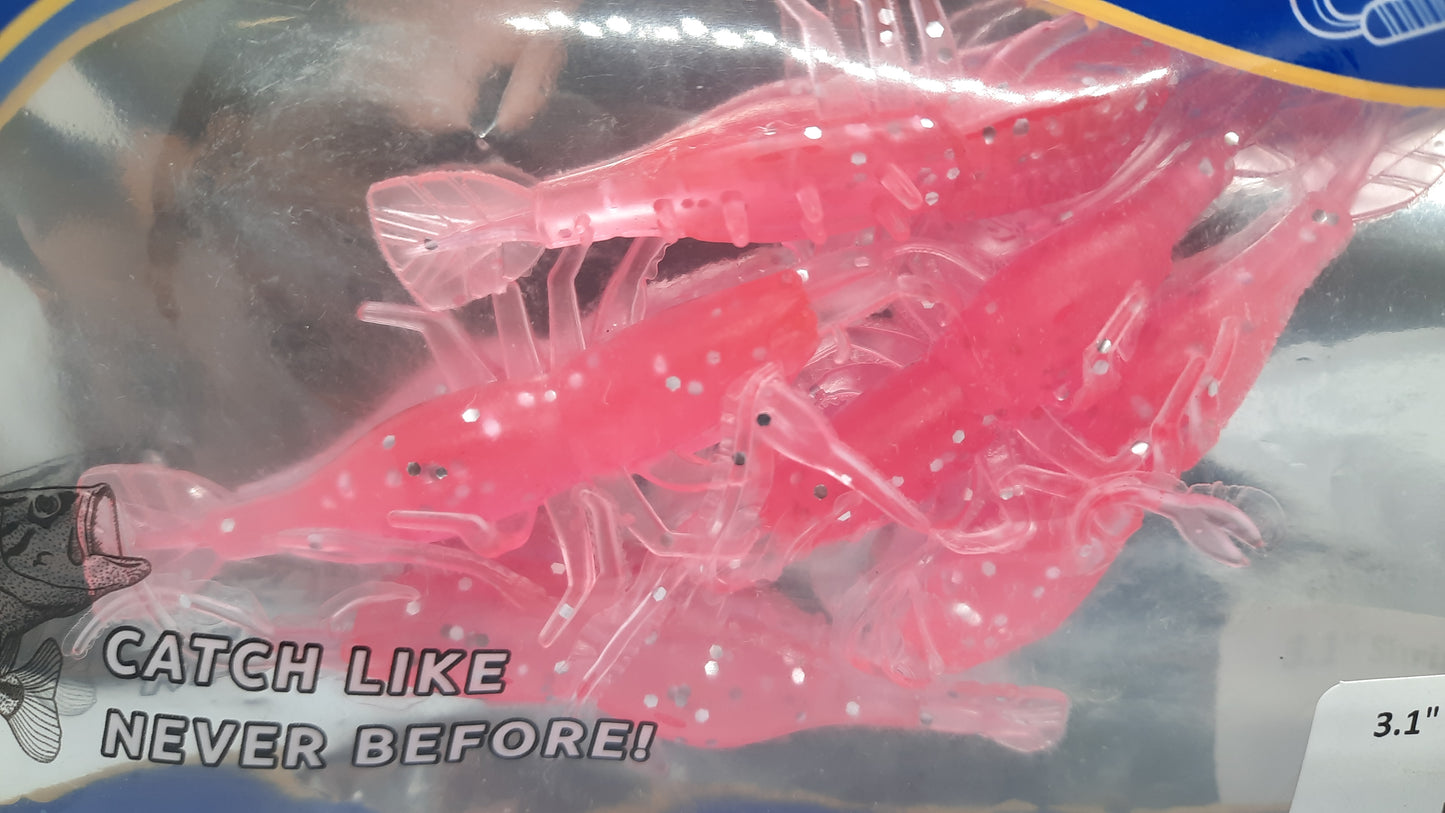 3.1" PINK LIGHTNING SHRIMP STINGER SOFT PLASTIC - 5 PACK