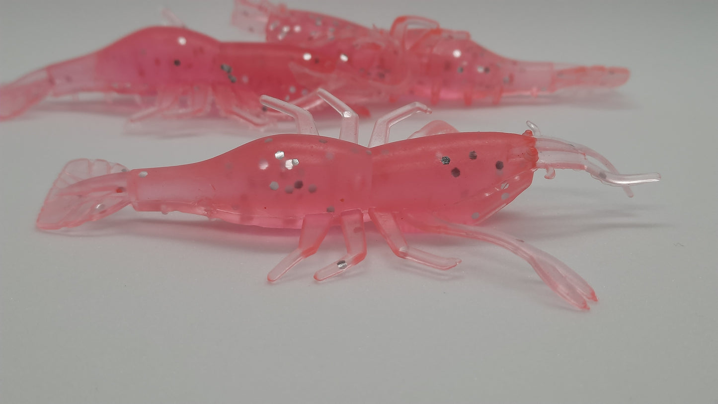 3.1" PINK LIGHTNING SHRIMP STINGER SOFT PLASTIC - 5 PACK