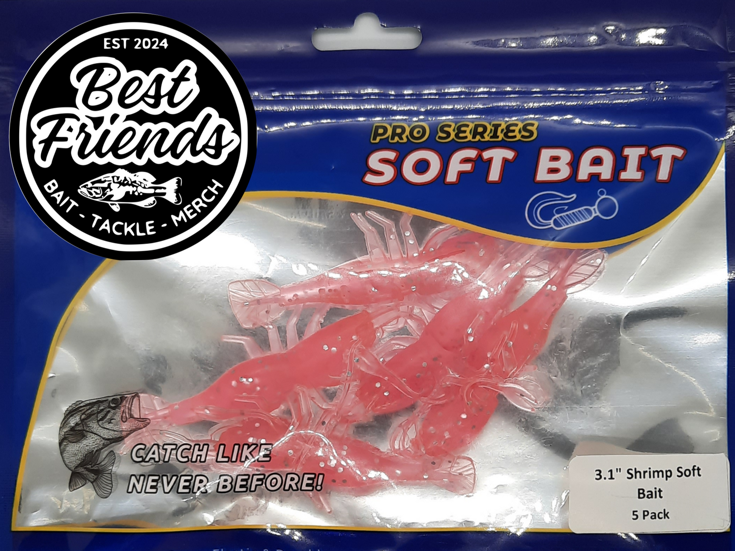 3.1" PINK LIGHTNING SHRIMP STINGER SOFT PLASTIC - 5 PACK