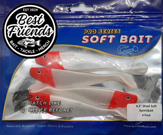 4.3" RED WOUND SHAD SOFT PLASTIC - 4 PACK