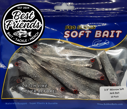 3.9" SILVER SHADOW MINNOW SOFT PLASTIC - 10 PACK